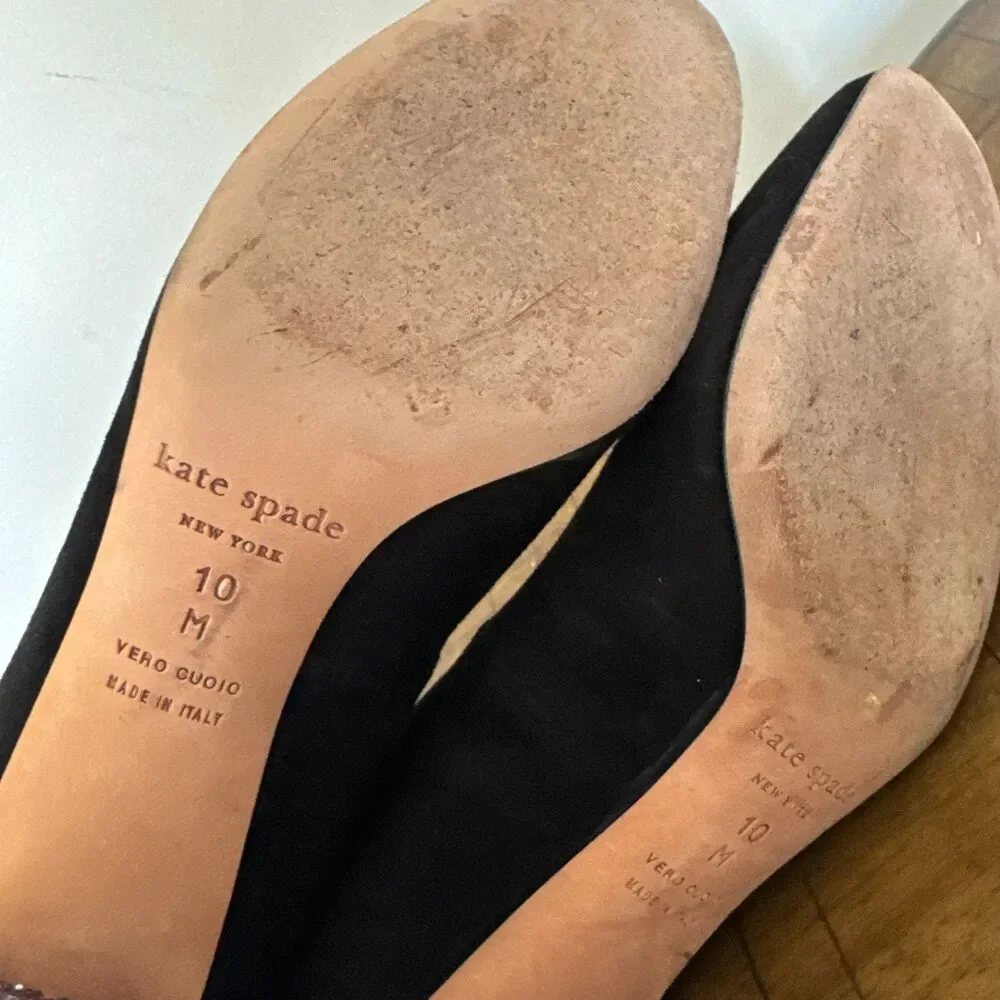 Kate Spade Made in Italy Black Suede Pumps Women's 10M Glitter Block Heels